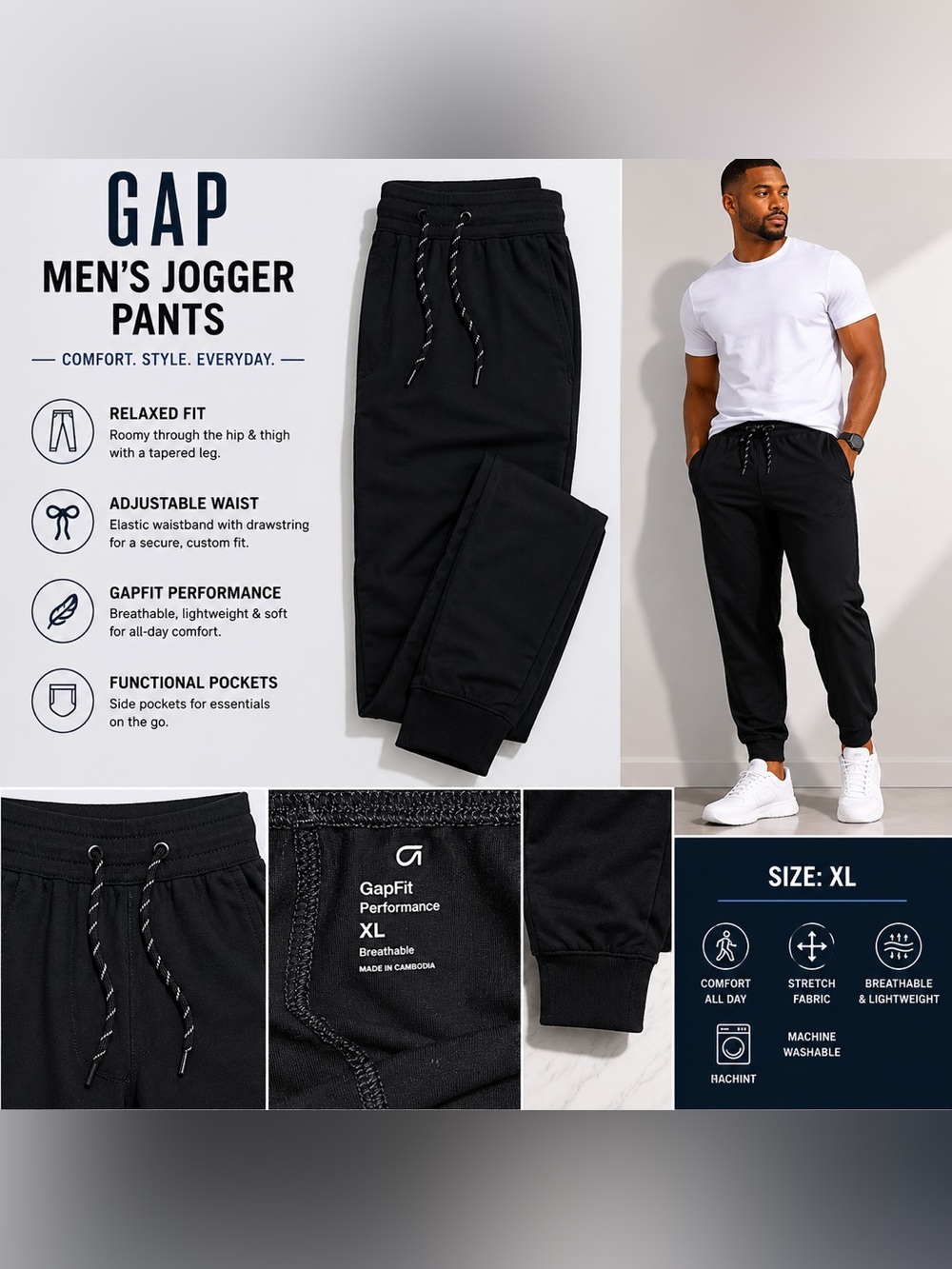 GAP Black Men's Jogger Sweatpants with Drawstring